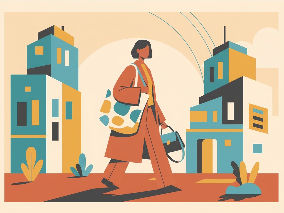Femme portant un grand tote bag en toile à l'épaule en ville