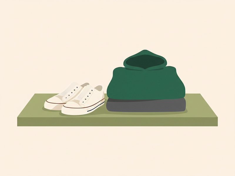 Illustration d'une paire de baskets, d'un sweat plié et d'un pantalon de jogging